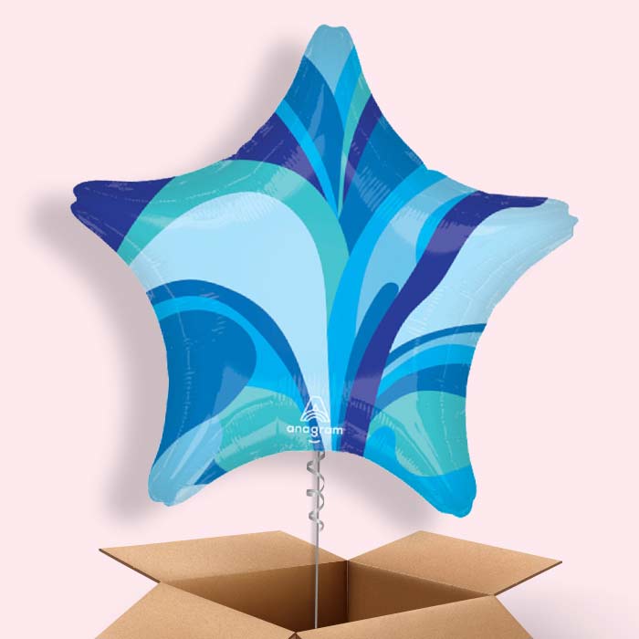 Blue Marble Star Helium Balloon in a Box - 1 Balloon | Party Save Smile