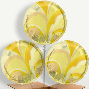 Gold Marble Round Balloon Bunch inflated with Helium (Trio)