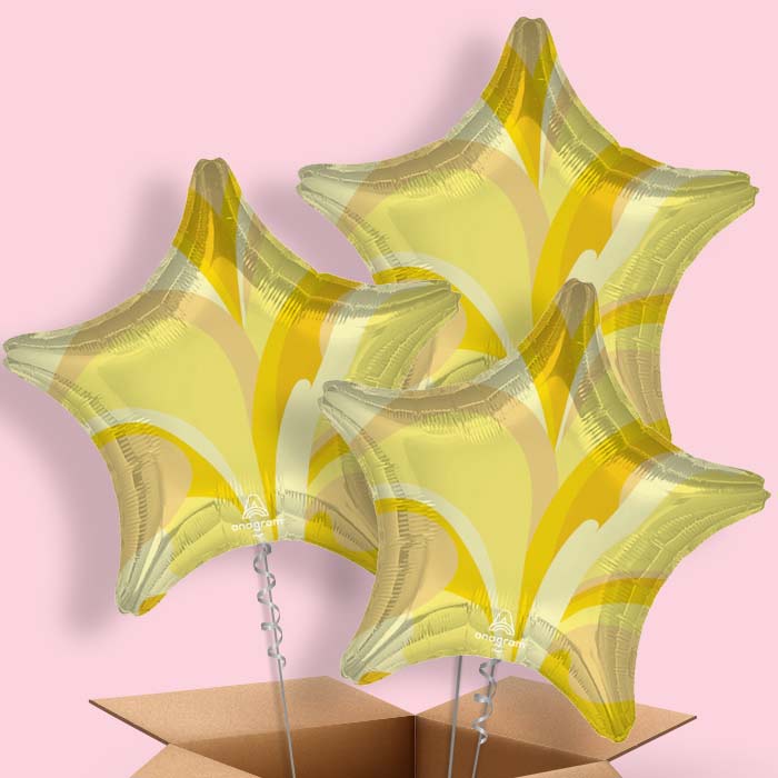 Gold Marble Star Helium Balloon in a Box - 3 Balloons | Party Save Smile