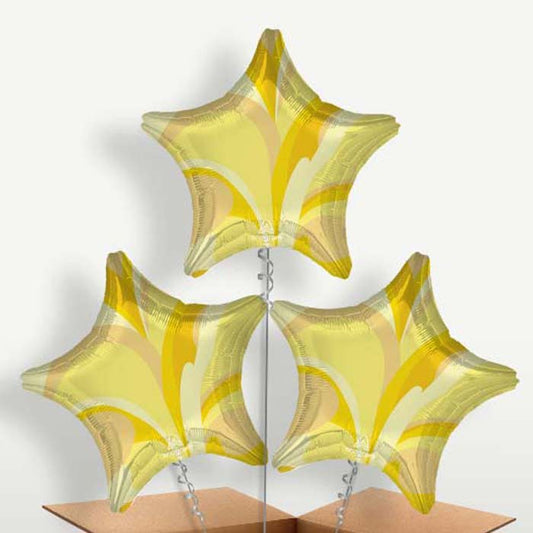 Gold Marble Star Trio Balloon Bunch inflated with Helium | Party Save Smile