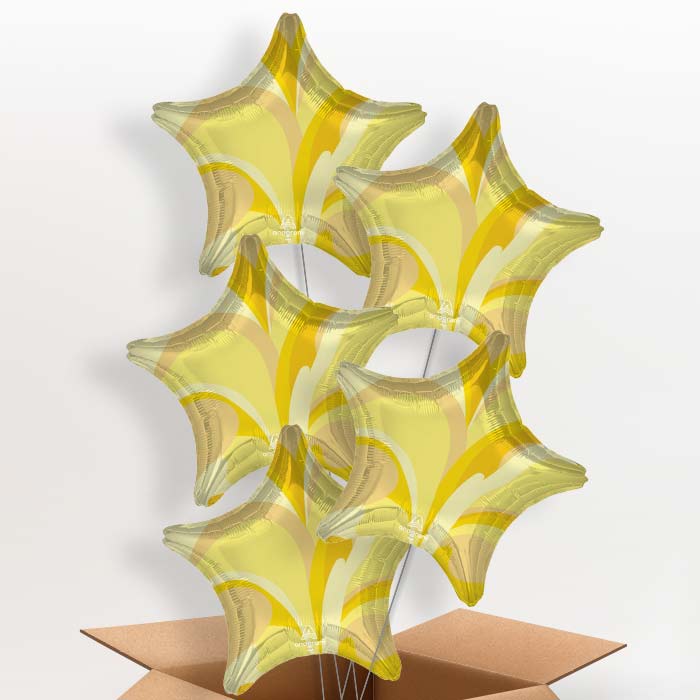 Gold Marble Star Helium Balloon in a Box - 5 Balloons | Party Save Smile