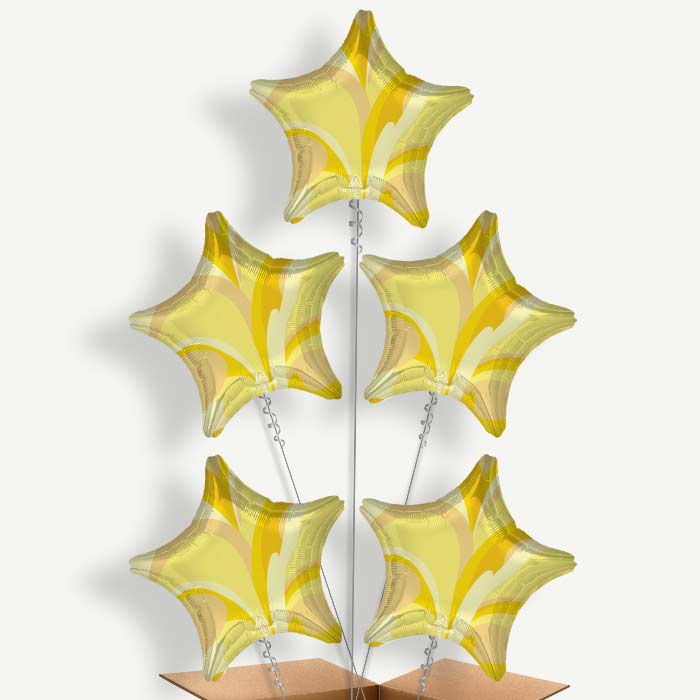 Gold Marble Star Balloon Cluster Inflated with Helium | Party Save Smile