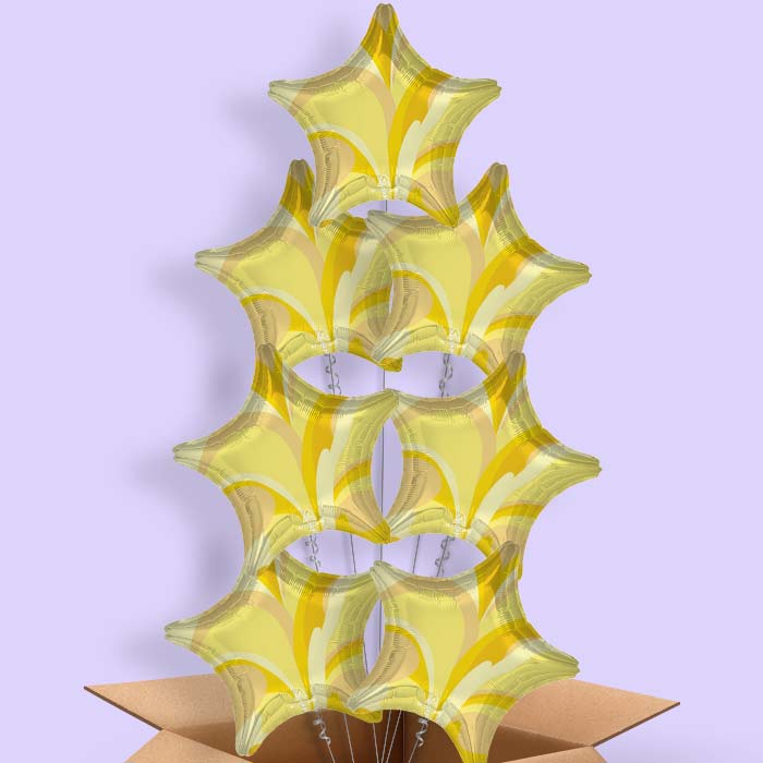 Gold Marble Star Helium Balloon in a Box - 7 Balloons | Party Save Smile
