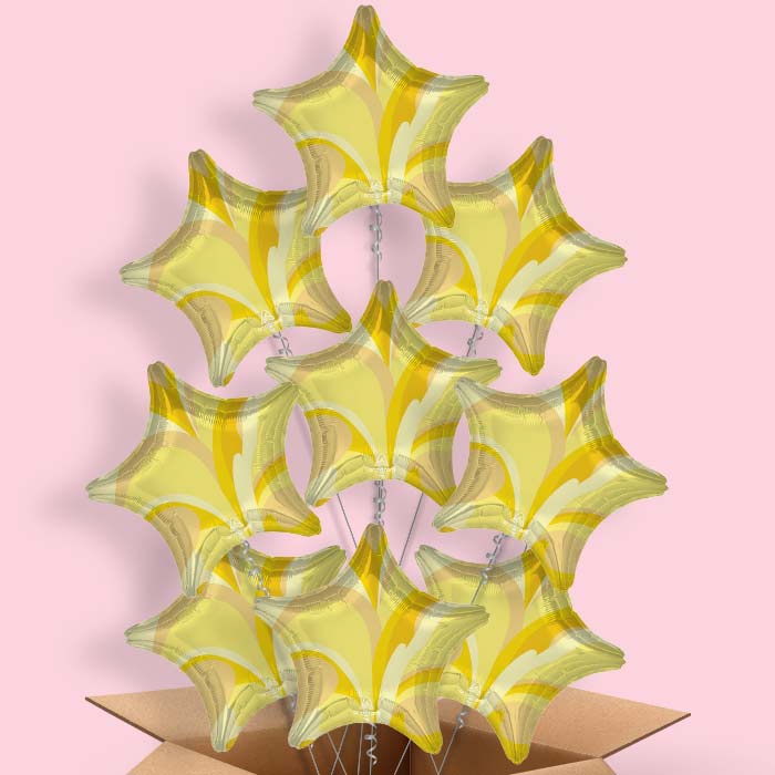 Gold Marble Star Helium Balloon in a Box - 9 Balloons | Party Save Smile