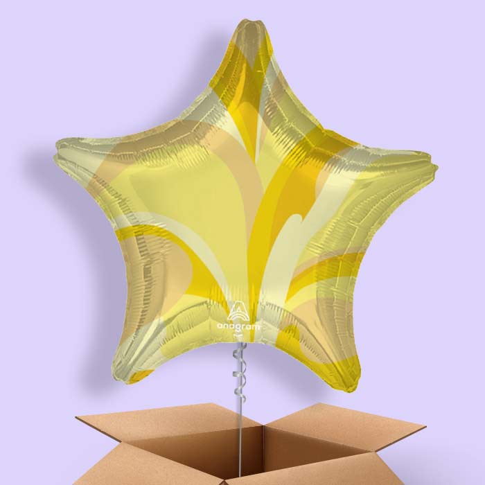 Gold Marble Star Helium Balloon in a Box - 1 Balloon | Party Save Smile
