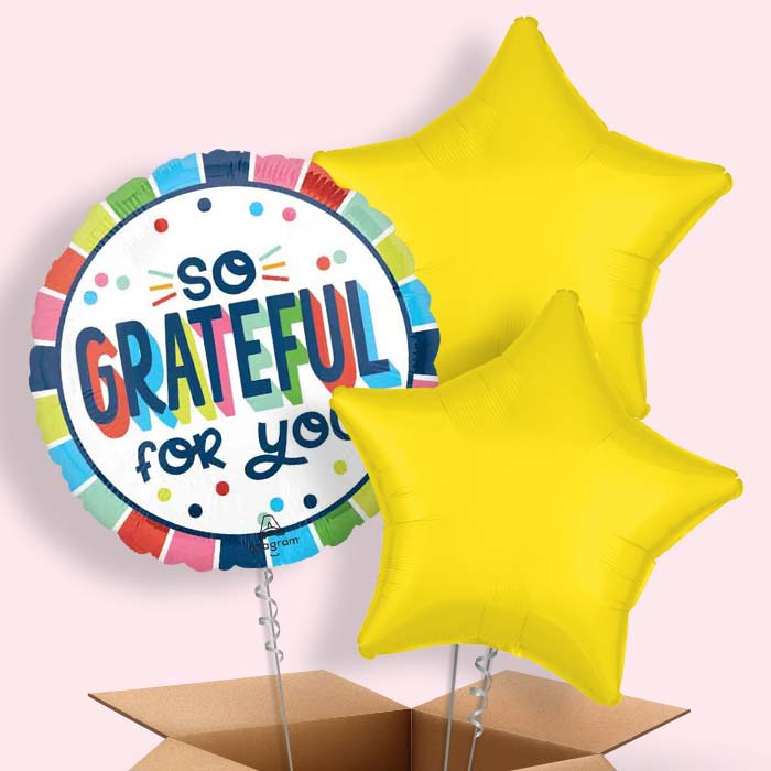 So Grateful for You Helium Balloon in a Box - 3 Balloons | Party Save Smile