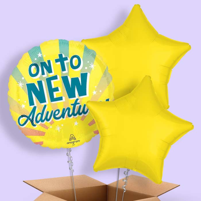 On To New Adventures Helium Balloon in a Box - 3 Balloons | Party Save Smile