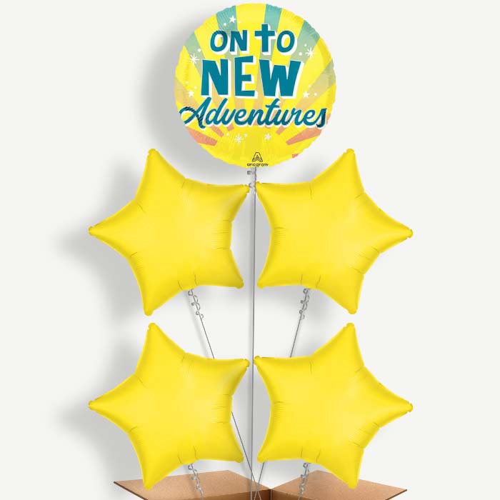 On To New Adventures Balloon Cluster Inflated with Helium | Party Save Smile