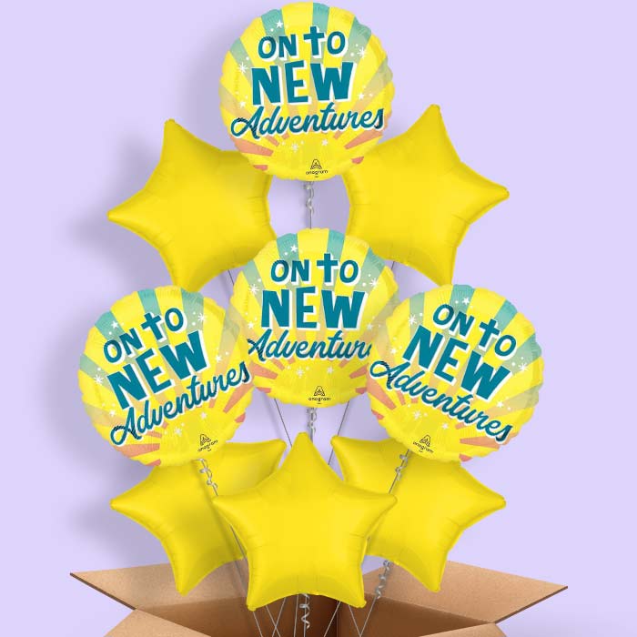 On To New Adventures Helium Balloon in a Box - 9 Balloons | Party Save Smile
