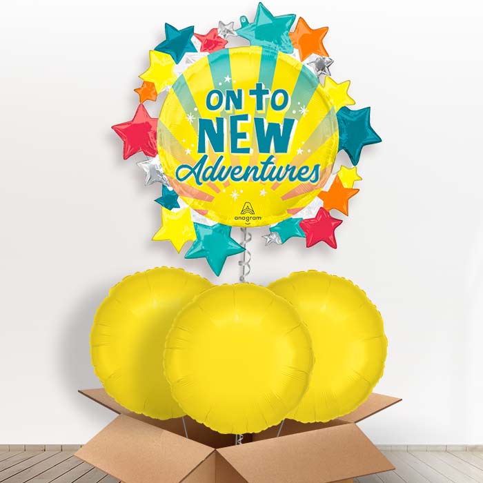On To New Adventures Giant Helium Balloon in a Box - with 3 Plain Balloons | Party Save Smile