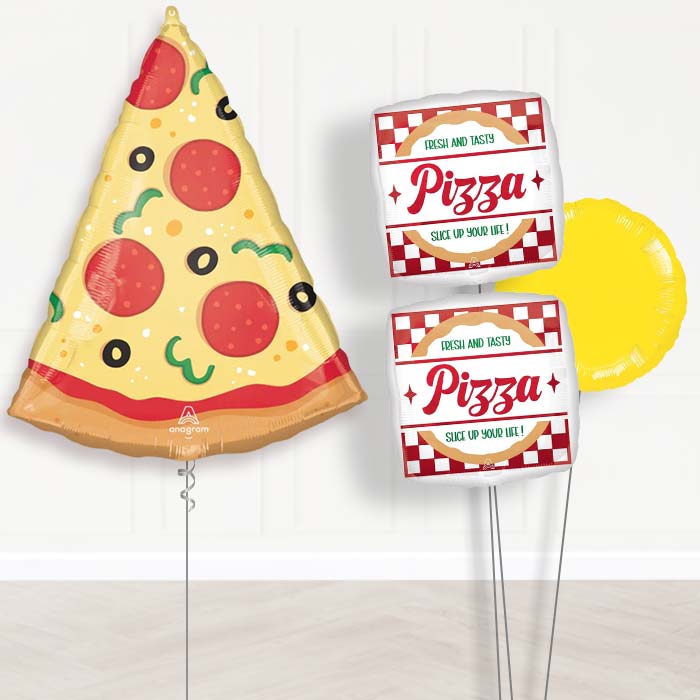 Pizza Slice Balloon Bouquet Delivery-Giant Balloon + 2 Themed Balloons + 1 Plain Balloon 