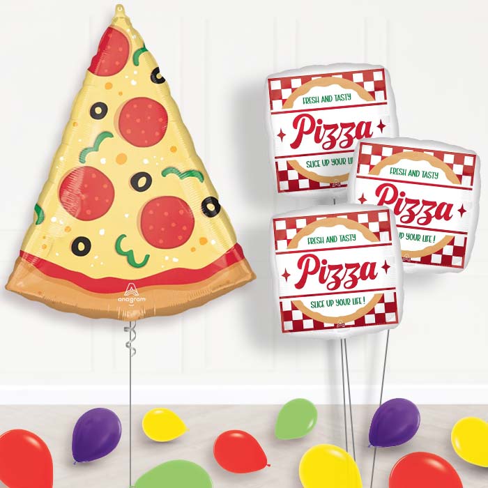 Pizza Slice Balloon Bouquet Delivery - 1 x Giant Balloon with Themed Bouquet and Latex | Party Save Smile