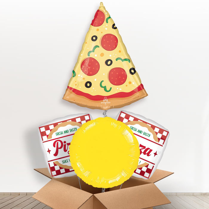 Pizza Slice Helium Balloon in a Box-1 x Giant Balloon and 2 Themed Balloons and 1 Plain Balloon 