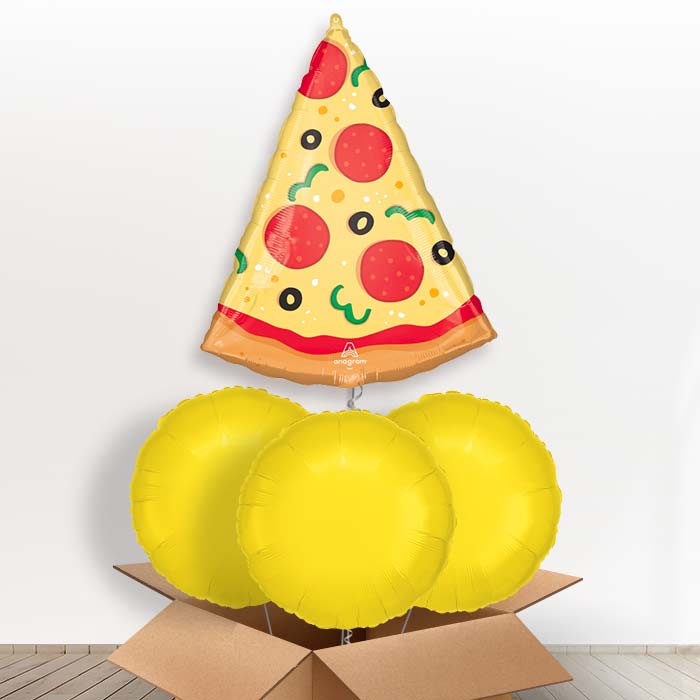 Pizza Slice Helium Balloon in a Box - with 3 Plain Balloons | Party Save Smile