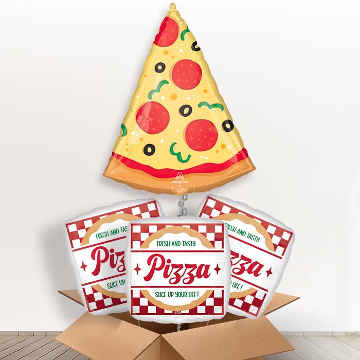 Pizza Slice Helium Balloon in a Box - with 3 Themed Balloons | Party Save Smile