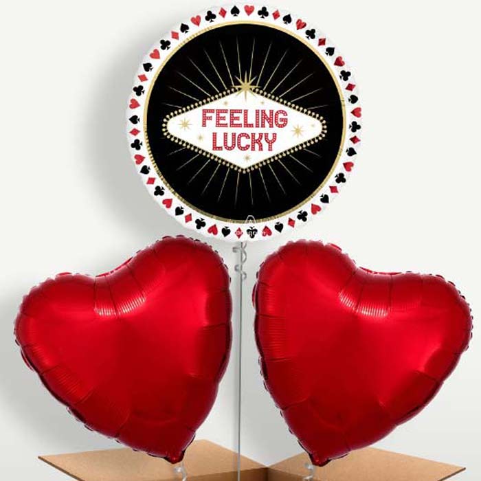 Feeling Lucky Casino Trio Balloon Bunch inflated with Helium | Party Save Smile