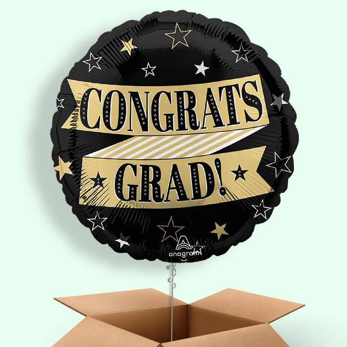 Black and Gold Graduation Helium Balloons Delivered