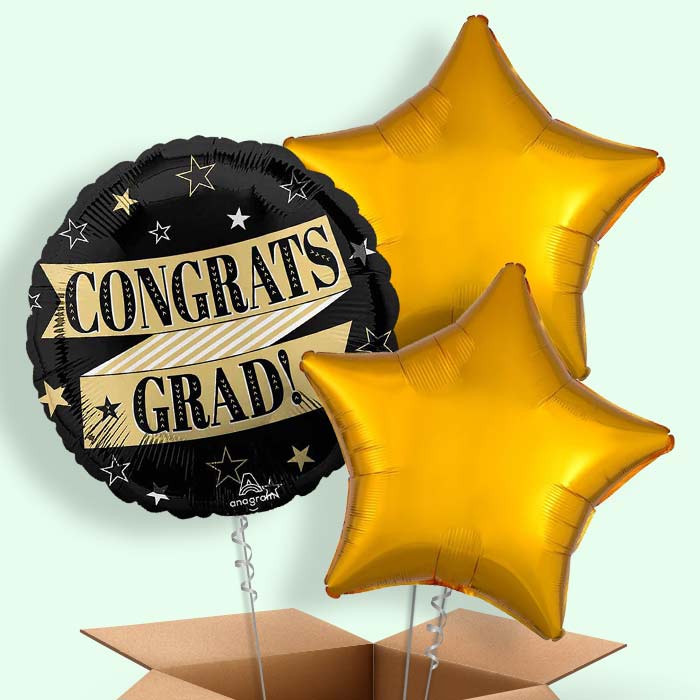 Black and Gold Graduation Helium Balloons Delivered