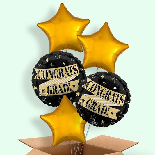 Black and Gold Graduation Helium Balloons Delivered