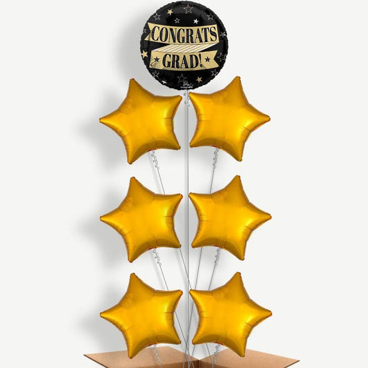 Black & Gold Graduation 7 Helium Balloon Arrangement