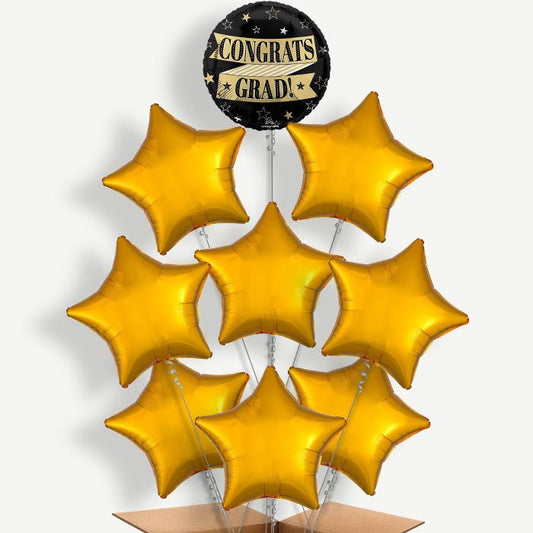 Black & Gold Graduation 9 Helium Balloon Bundle