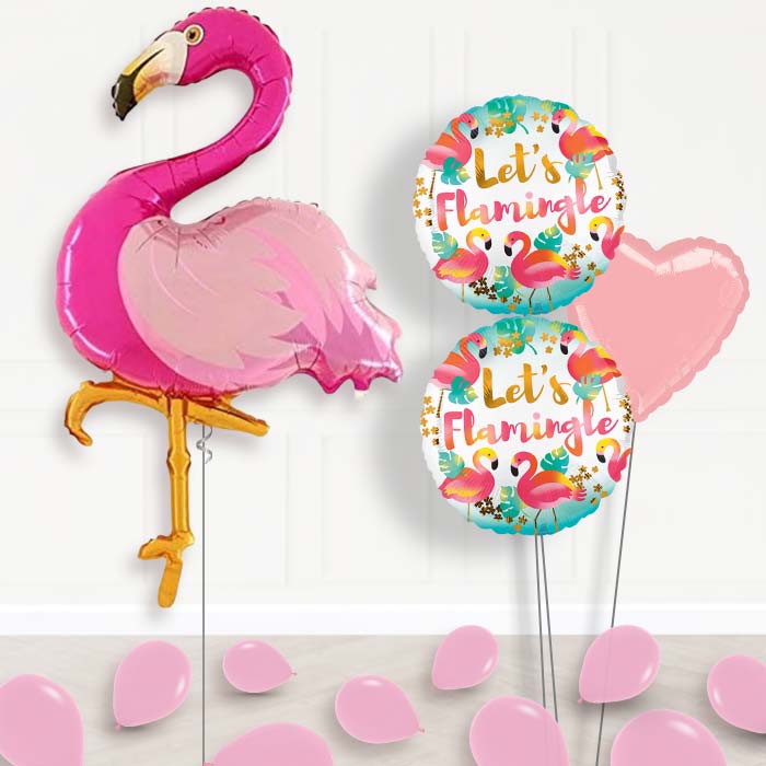 Flamingo Inflated Helium Balloons Delivered-Giant Balloon + 2 Themed Balloons + 1 Plain Balloon + Mini Balloons 