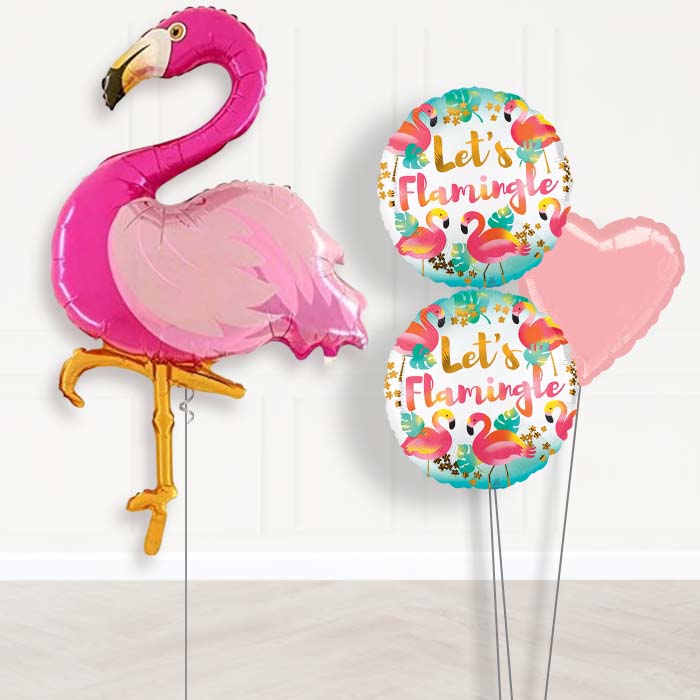Flamingo Inflated Helium Balloons Delivered-Giant Balloon + 2 Themed Balloons + 1 Plain Balloon 