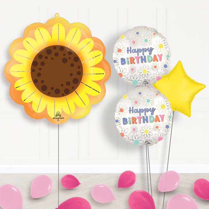 Sunflower Glow Balloon Bouquet Delivery-Giant Balloon + 2 Themed Balloons + 1 Plain Balloon + Mini Balloons 