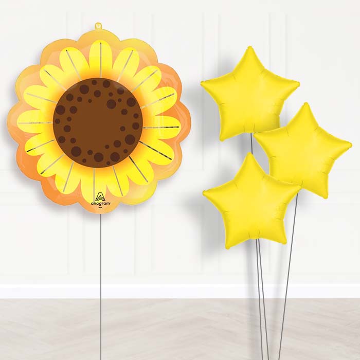 Sunflower Glow Balloon Bouquet Delivery - 1 x Giant Balloon with Plain Bouquet | Party Save Smile