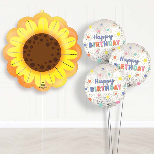 Sunflower Glow Balloon Bouquet Delivery - 1 x Giant Balloon with Themed Bouquet | Party Save Smile