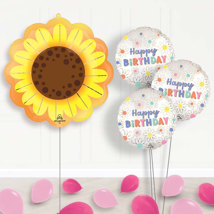 Sunflower Glow Balloon Bouquet Delivery - 1 x Giant Balloon with Themed Bouquet and Latex | Party Save Smile