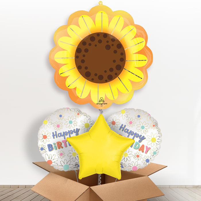 Sunflower Glow Helium Balloon in a Box-1 x Giant Balloon and 2 Themed Balloons and 1 Plain Balloon 