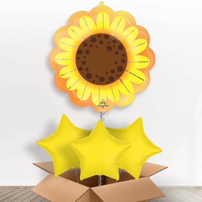 Sunflower Glow Helium Balloon in a Box - with 3 Plain Balloons | Party Save Smile