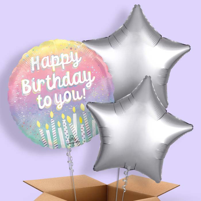 Birthday Cake Candles Happy Birthday To You Helium Balloon in a Box - 3 Balloons | Party Save Smile