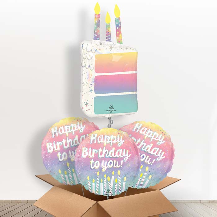 Birthday Cake Slice with Candles Helium Balloon in a Box - with 3 Themed Balloons | Party Save Smile