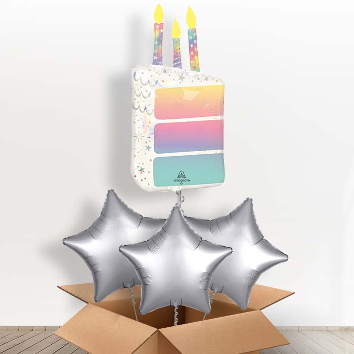Birthday Cake Slice with Candles Helium Balloon in a Box - with 3 Plain Balloons | Party Save Smile