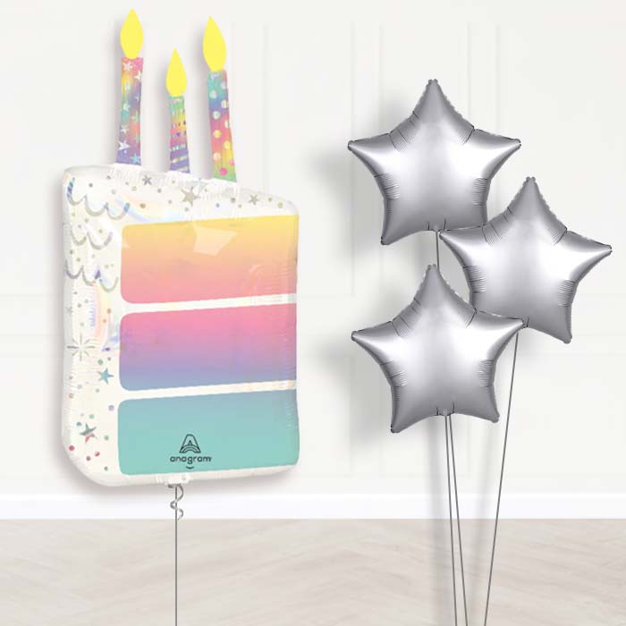 Birthday Cake Slice with Candles Balloon Bouquet Delivery - 1 x Giant Balloon with Plain Bouquet | Party Save Smile