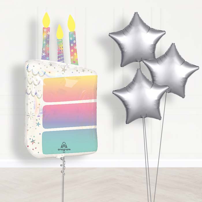 Birthday Cake Slice with Candles Balloon Bouquet Delivery - 1 x Giant Balloon with Plain Bouquet | Party Save Smile