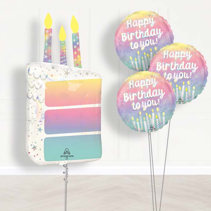 Birthday Cake Slice with Candles Balloon Bouquet Delivery - 1 x Giant Balloon with Themed Bouquet | Party Save Smile