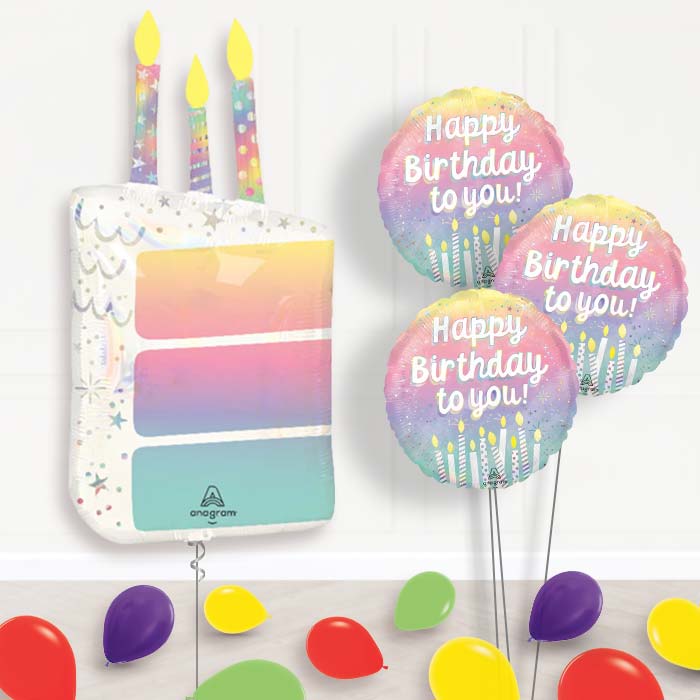 Birthday Cake Slice with Candles Balloon Bouquet Delivery - 1 x Giant Balloon with Themed Bouquet and Latex