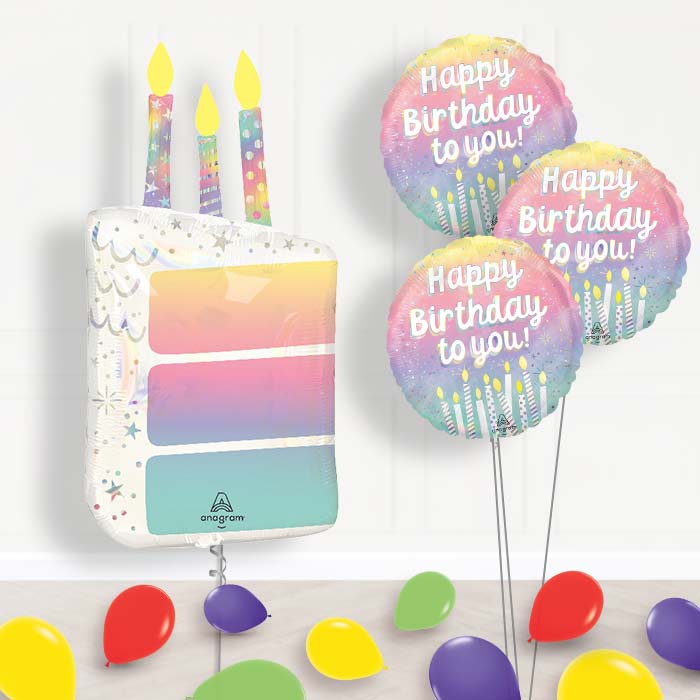 Birthday Cake Slice with Candles Balloon Bouquet Delivery - 1 x Giant Balloon with Themed Bouquet and Latex