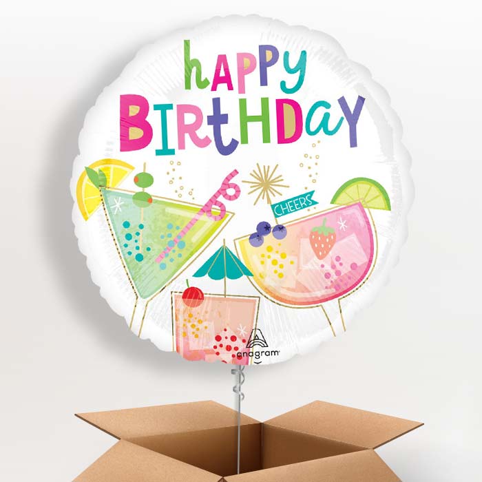Cocktail Surprise Happy Birthday Helium Balloon in a Box - 1 Balloon | Party Save Smile