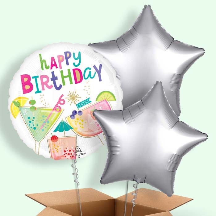Cocktail Surprise Happy Birthday Helium Balloon in a Box - 3 Balloons | Party Save Smile