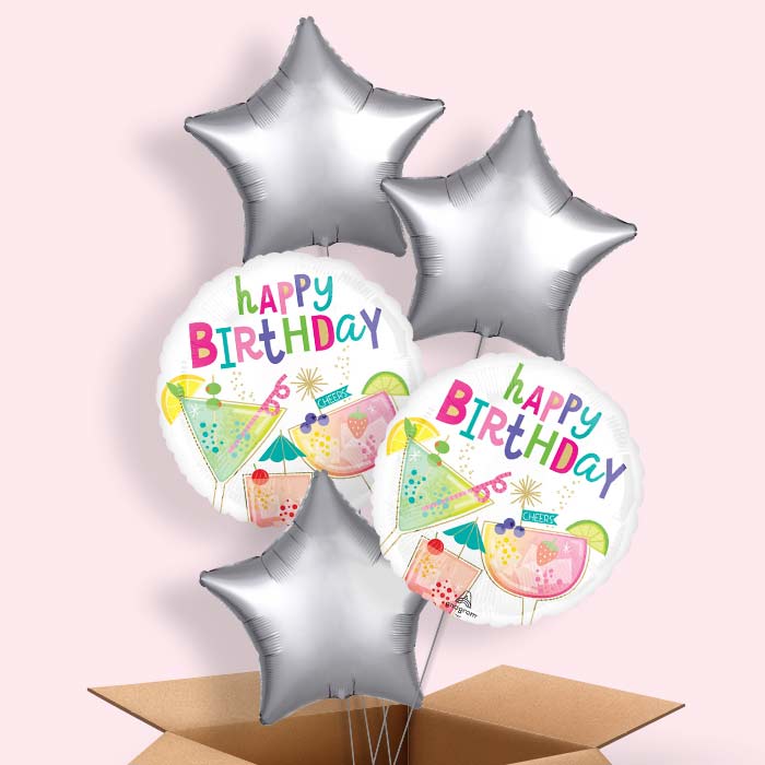 Cocktail Surprise Happy Birthday Helium Balloon in a Box - 5 Balloons | Party Save Smile