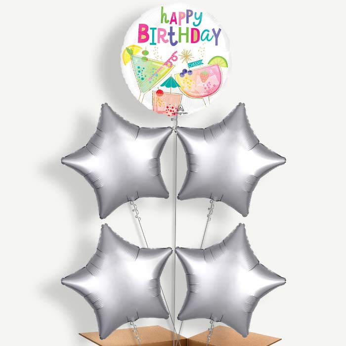 Cocktail Surprise Happy Birthday Helium Cluster Balloons | Party Save Smile