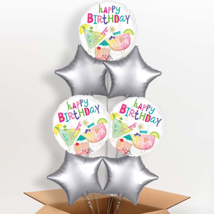 Cocktail Surprise Happy Birthday Helium Balloon in a Box - 7 Balloons | Party Save Smile