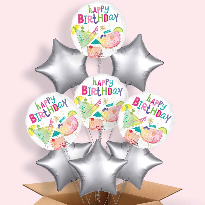 Cocktail Surprise Happy Birthday Helium Balloon in a Box - 9 Balloons | Party Save Smile