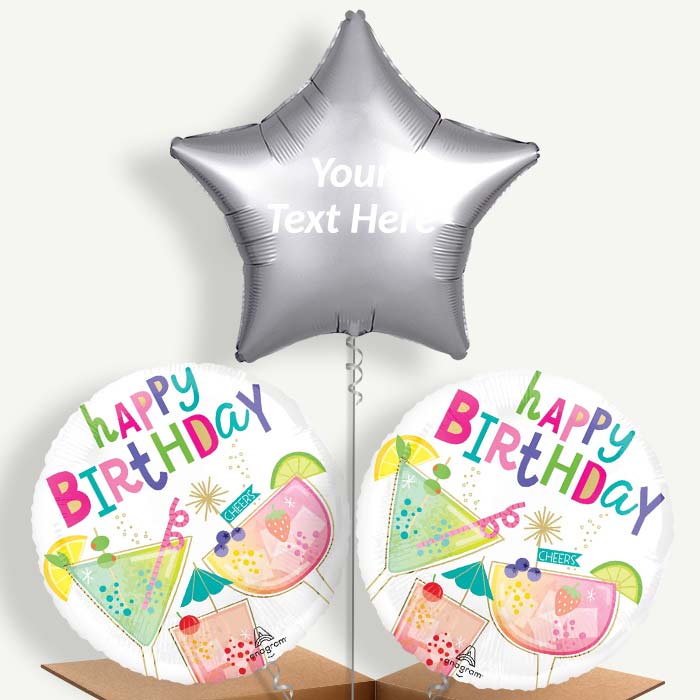Personalisable Cocktail Surprise Happy Birthday Helium Balloons | Party Save Smile