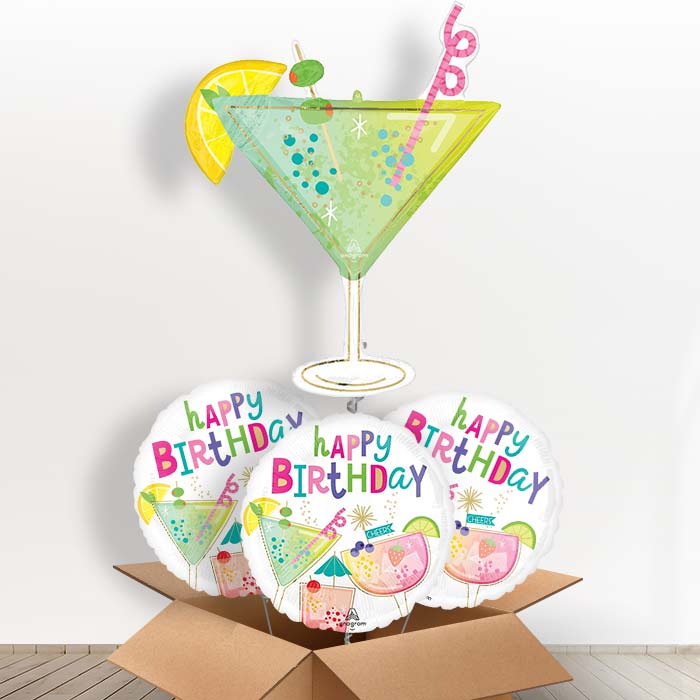 Cocktail Surprise Helium Balloon in a Box - with 3 Themed Balloons | Party Save Smile