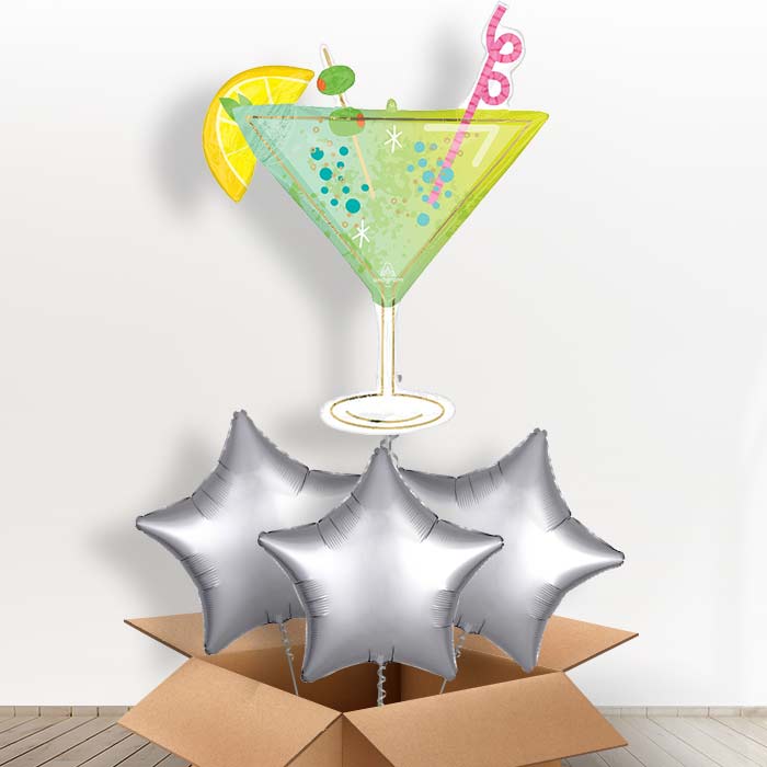 Cocktail Surprise Helium Balloon in a Box - with 3 Plain Balloons | Party Save Smile